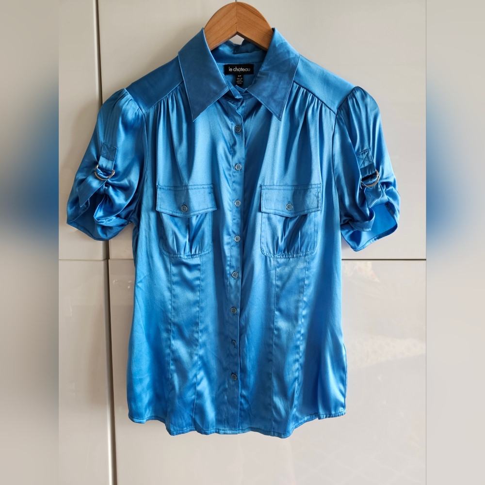 Stunning Azure Blue Silk Top - Picture 2 of 12